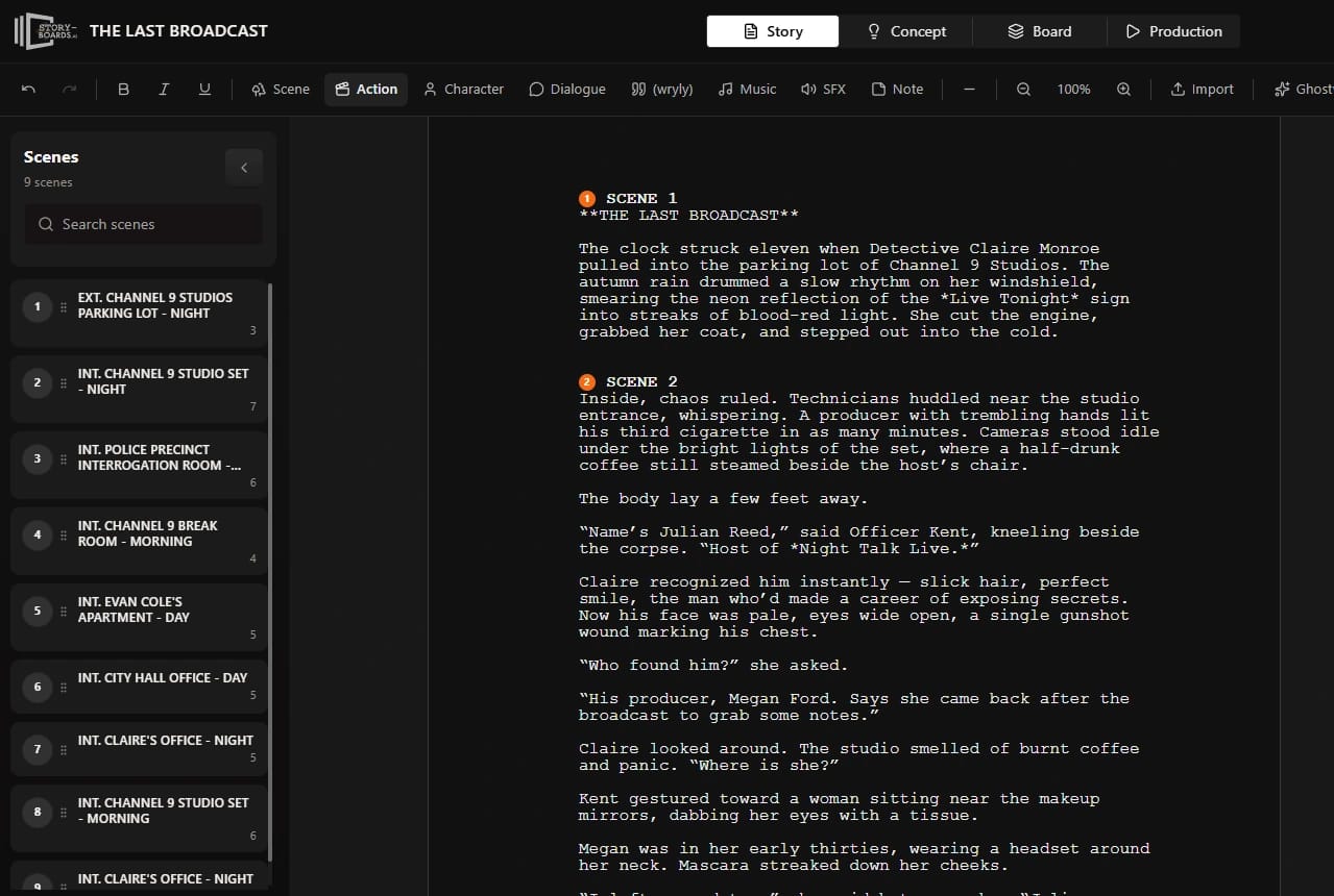 Screenplay and story structure in Ciaro Pro