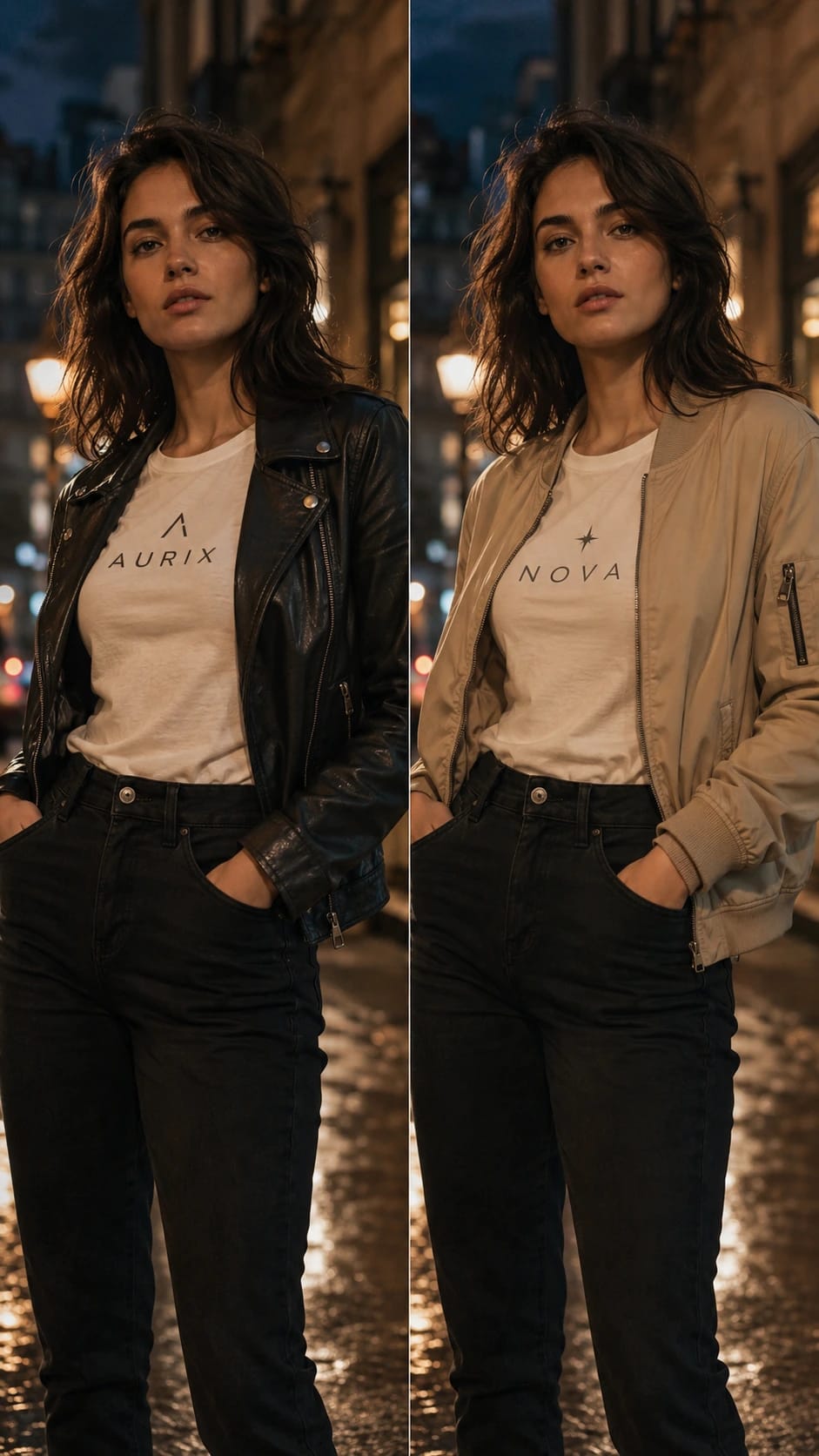 AI CGI wardrobe switch in a vertical 9:16 frame