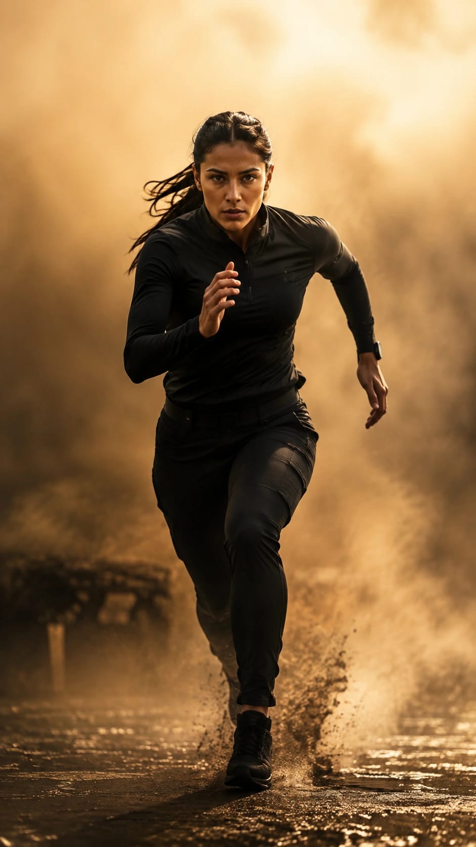 Vertical campaign moment. Strong subject silhouette, generous safe space, clear movement direction, and premium lighting for a social-first cut.